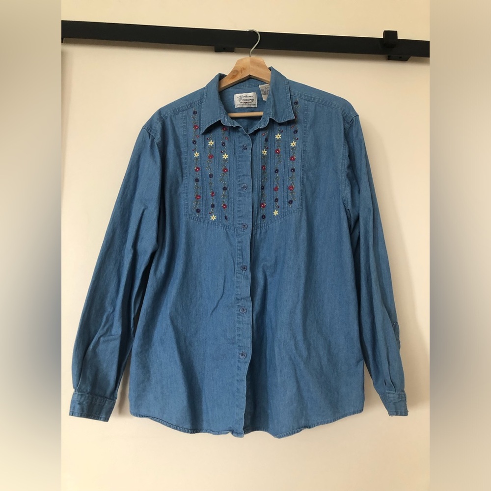 [XL] Vintage 90s NORTHERN REFLECTIONS chambray Button Down Shirt Embroidered